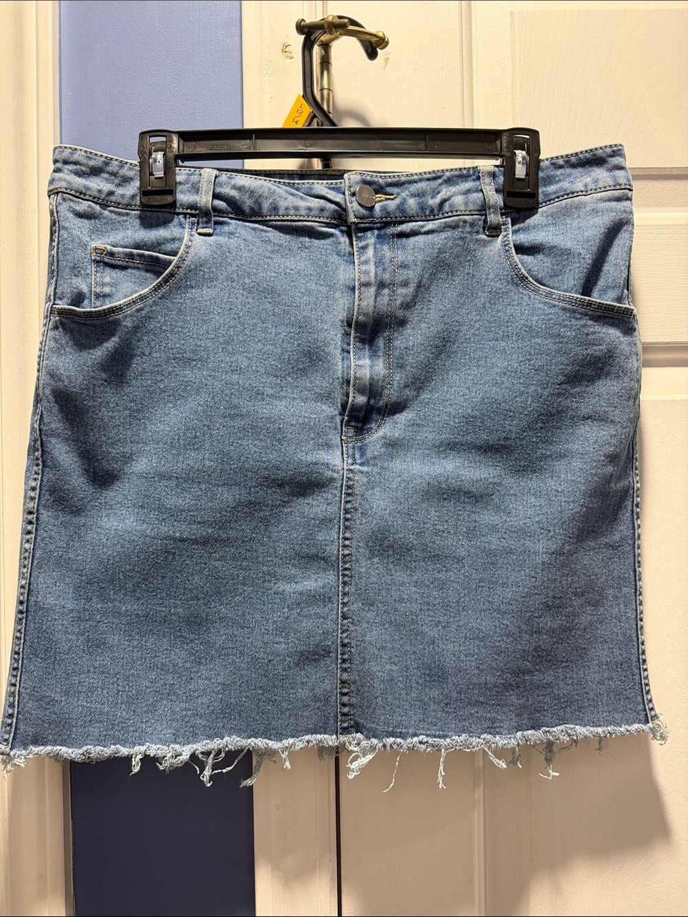 H&M Light Blue Denim Mini Skirt with Frayed Hem